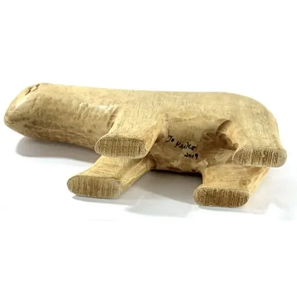 Hand Carved Wooden Bear Sculpture Folk Art Minimalist Rustic Decor 8” Long - Picture 8 of 9